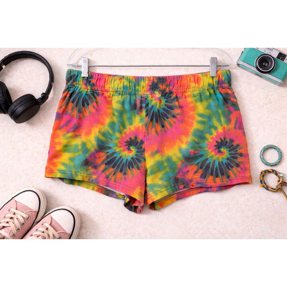 MTV Tie Dye Shorts Womens Large Multicolor Elastic Waist Psychedelic Casual (92)